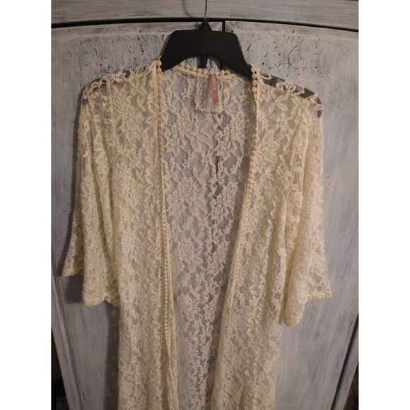 Mauve Anthropologie lace open flared  cardigan  Sm Boho Cottagecore Feminine Y2k - Picture 3 of 10
